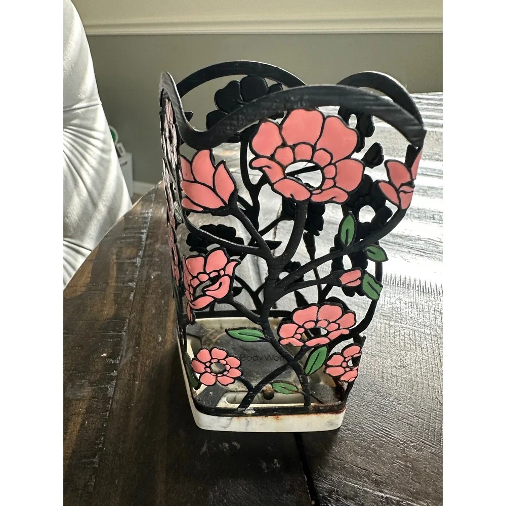 Bath & Body Works Pink Floral Metal Soap Sleeve Holder with Marble Base SD348